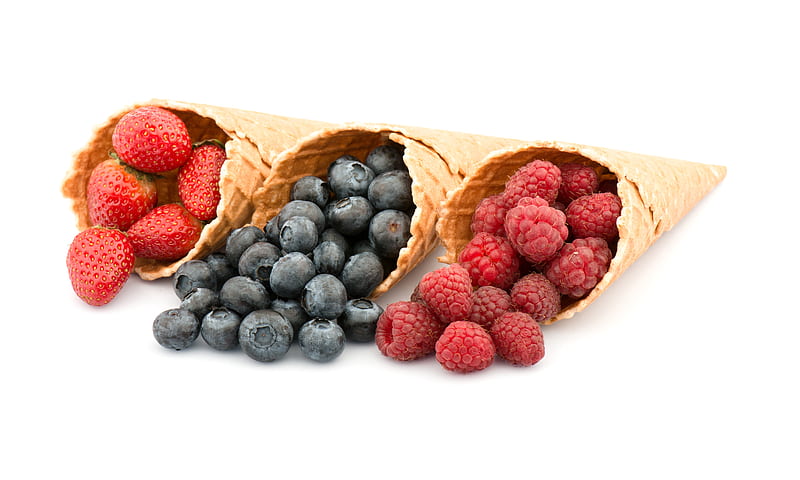 Food, Berry, Blueberry, Raspberry, Strawberry, Waffle Cone, HD wallpaper