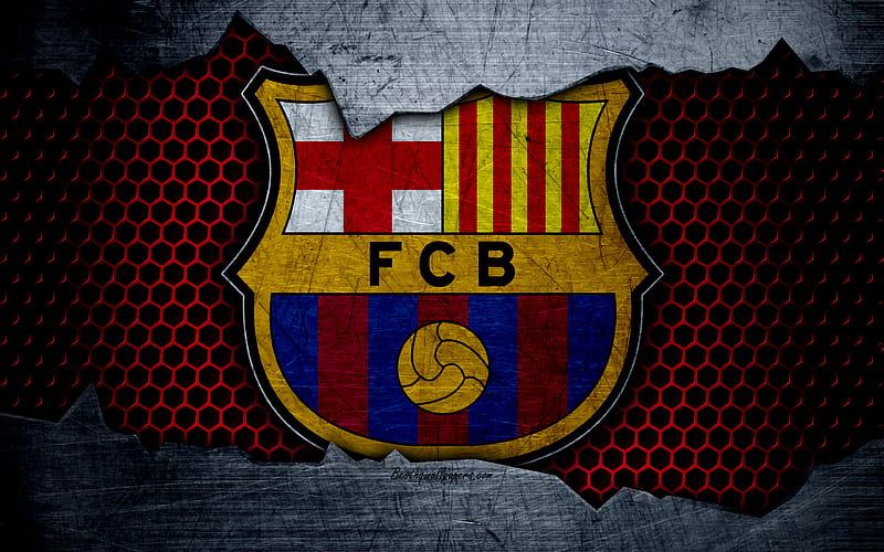 FC Barcelona La Liga, football, emblem, Barcelona logo, Barcelona, Catalonia, Spain, football club, metal texture, grunge, HD wallpaper