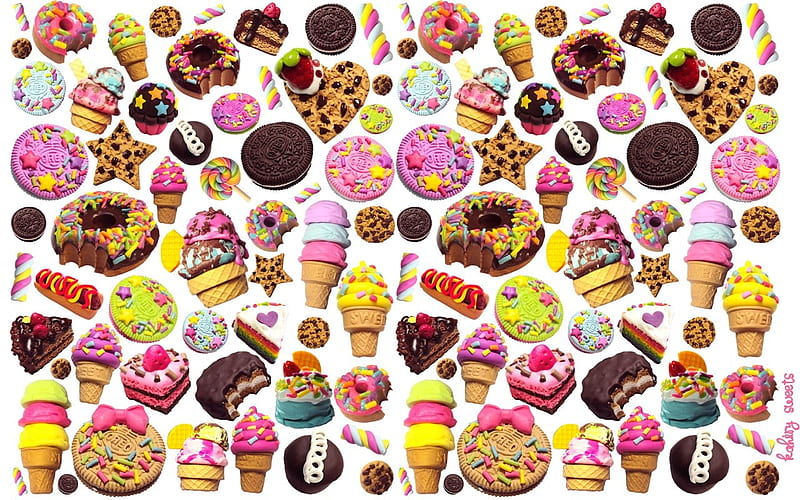 Sweets, cake, pattern, ice cream, food, chocolate, sweet, dessert, cookie, texture, summer, paper, HD wallpaper