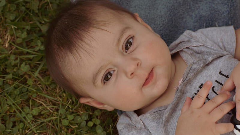 Cute Baby Boy Is Lying Down On Grass Looking Up Wearing Ash Dress Cute, HD wallpaper