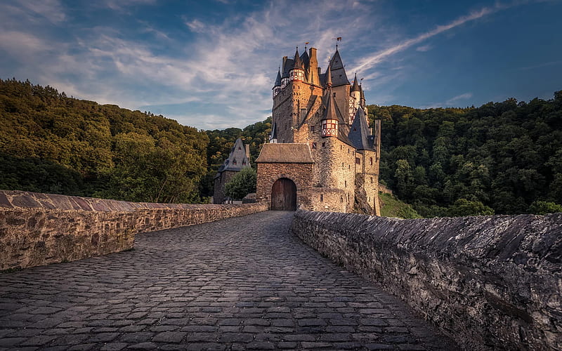 Eltz Castle, towers, road, pavers, Burg Eltz, Germany, HD wallpaper