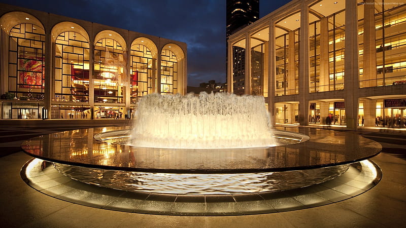 night, metropolitan opera, lincoln center, usa, theatre, fountain, new york, HD wallpaper