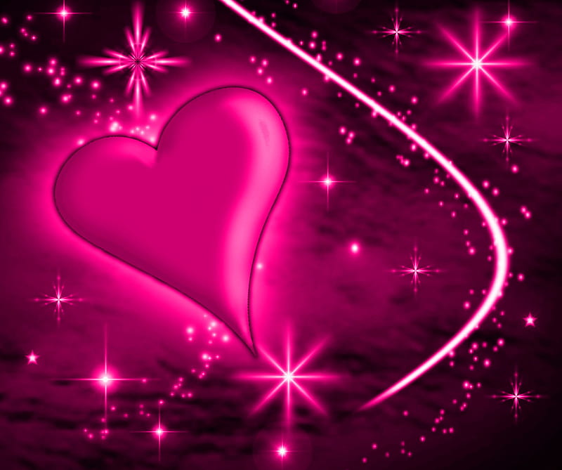 Pink Heart, balloon, dark, heart, love, pink, sparkle, stars, HD wallpaper