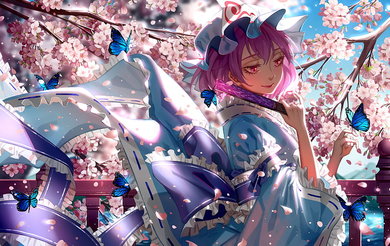 Anime, Touhou, Flower, Girl, Sakura, Yuyuko Saigyouji, HD wallpaper