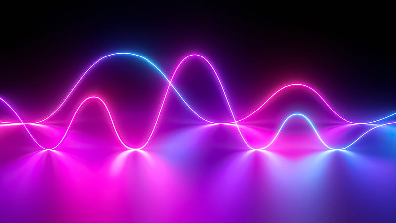neon waves, purple, reflection, Abstract, HD wallpaper