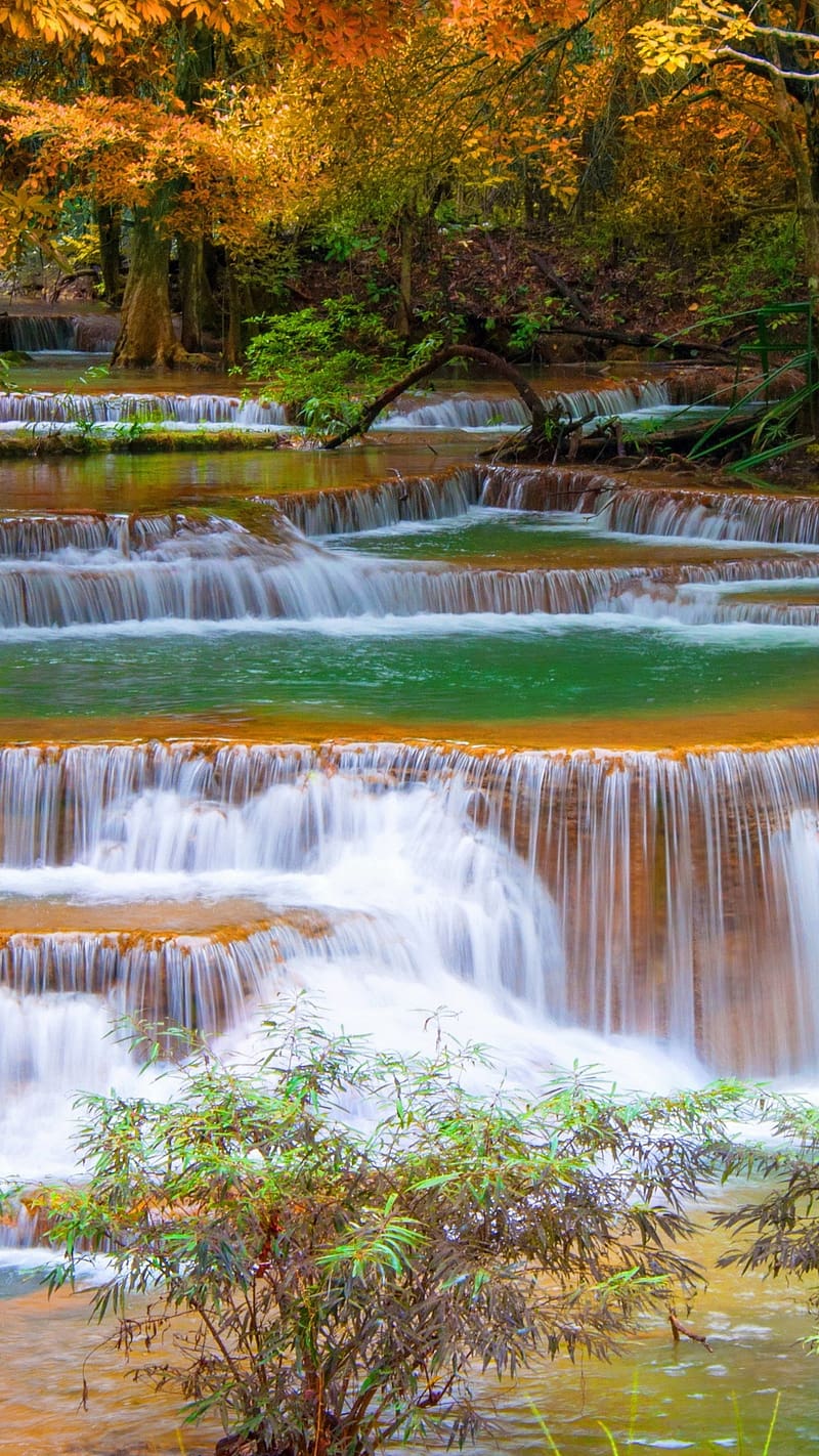 Waterfalls, Waterfall, Fall, , Thailand, Erawan National Park, Erawan Waterfall, Tenasserim Hills, HD phone wallpaper