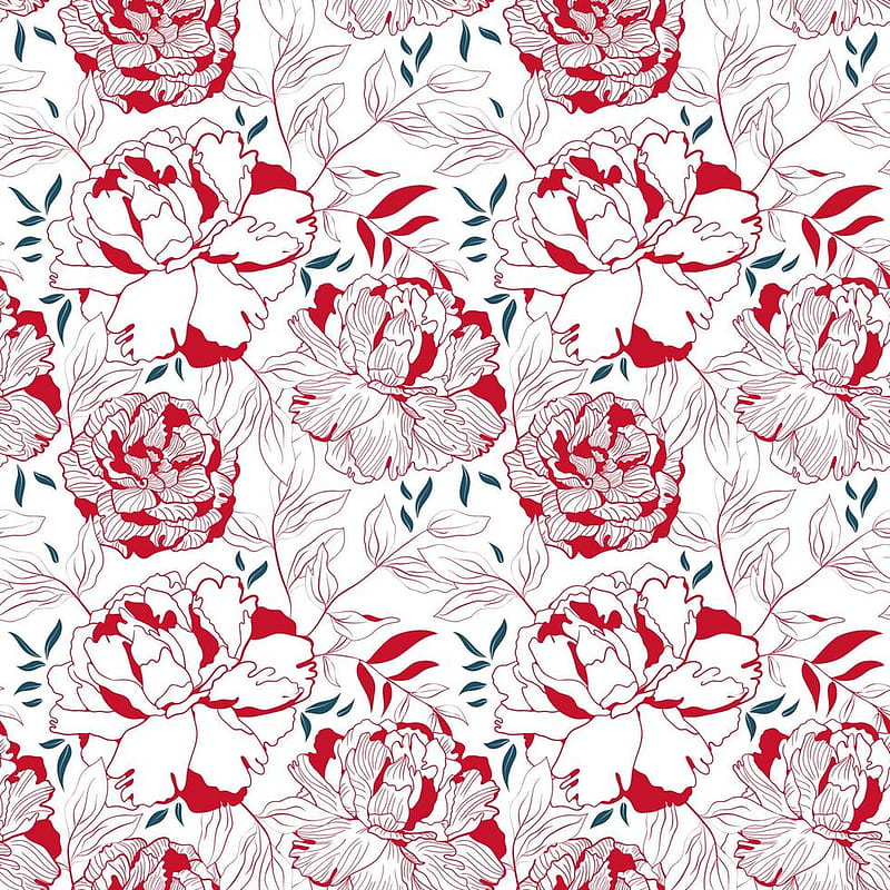 Peony red and white floral seamless pattern. Botanical linear decor for textile and with pink background 3686892 Vector Art at Vecteezy, HD phone wallpaper