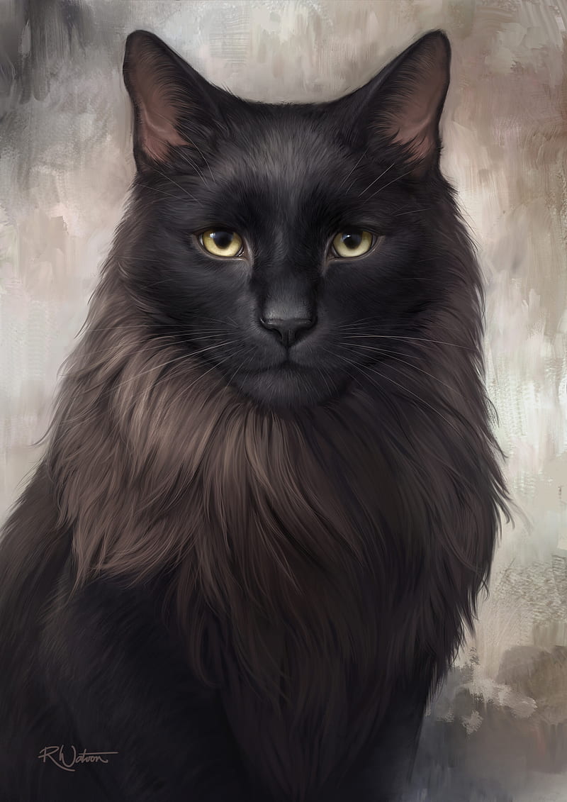 black cats, cats, ArtStation, digital art, fan art, furry, artwork, portrait display, simple background, HD phone wallpaper