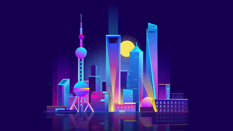 Shanghai City Illustration, shanghai, city, artist, artwork, digital-art, illustration, minimalism, minimalist, dribbble, HD wallpaper