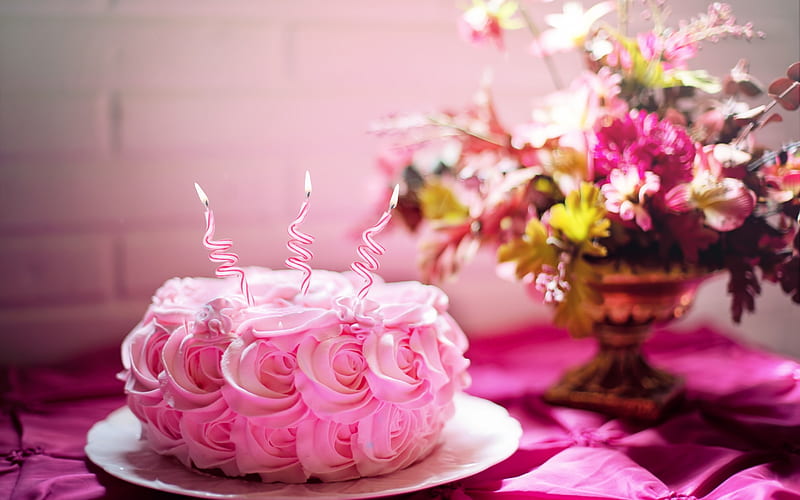 Happy Birtay, Pink Birtay Cake, Birtay Concepts, Candles, Birtay, HD wallpaper