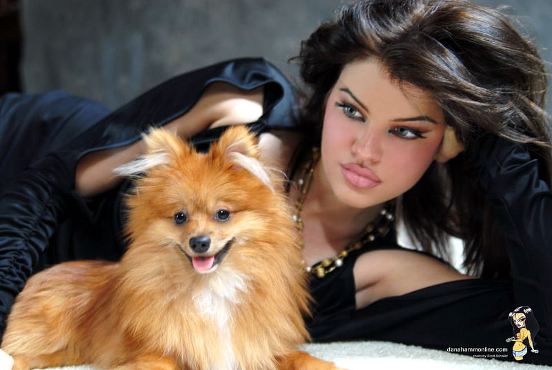 Dana Hamm with Dog, beauty, model, sexy, animail, HD wallpaper