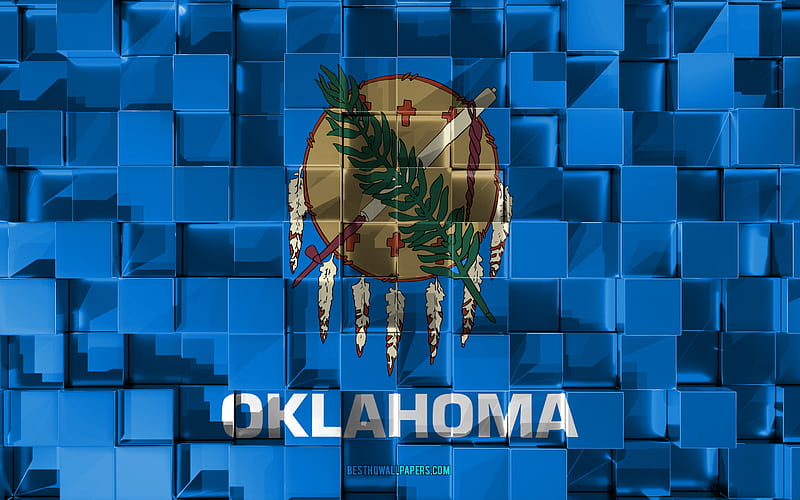 Flag of Oklahoma, 3d flag, US state, 3d cubes texture, Flags of American states, 3d art, Oklahoma, USA, 3d texture, Oklahoma flag, HD wallpaper