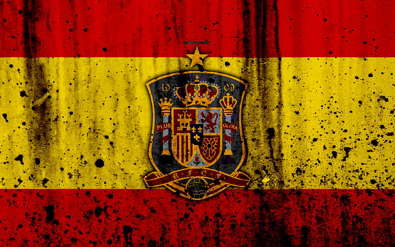 Spain national football team logo, grunge, Europe, football, stone texture, soccer, Spain, European national teams, HD wallpaper