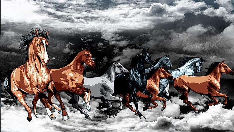 Horses in Clouds, herd, horses, equestrian, clouds, sky, dream, HD wallpaper