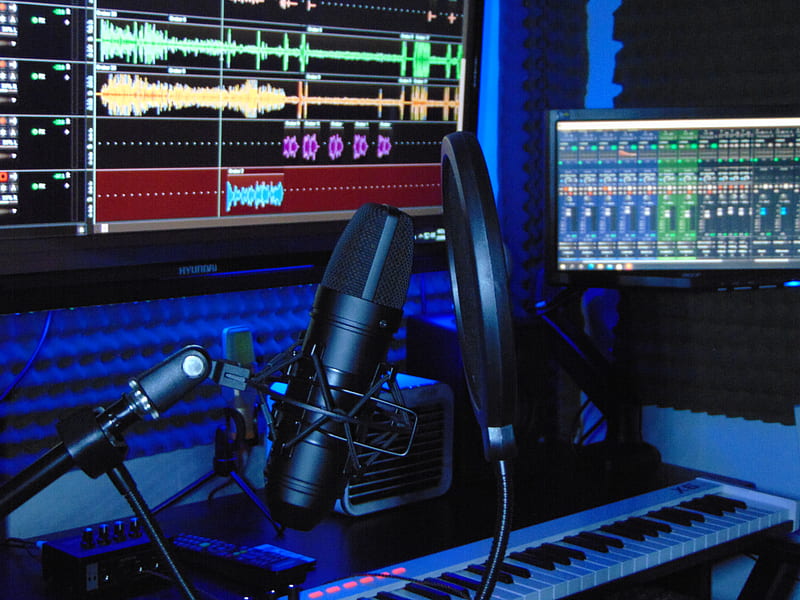 CH Recording Studio, keyboard, Microphone, piano, HD wallpaper