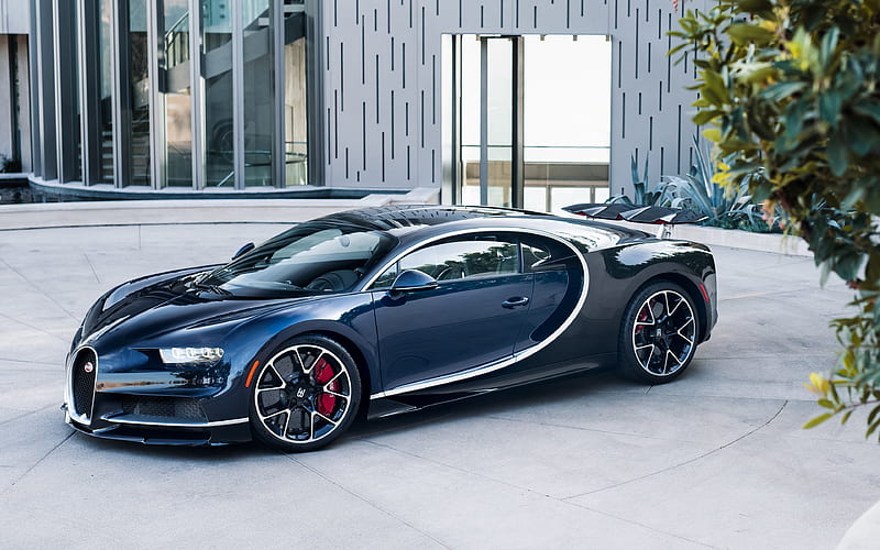Bugatti Chiron, 2018, hypercar, supercar, blue black Chiron, luxury car, parking, Bugatti, HD wallpaper