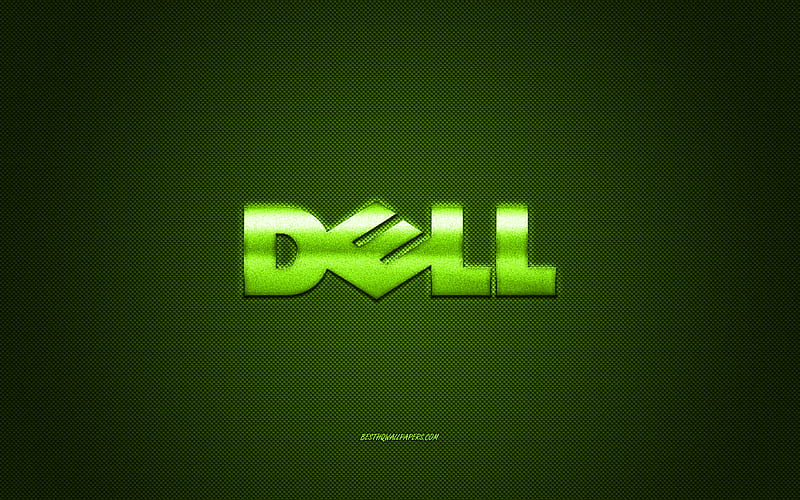 Dell logo, green carbon background, Dell metal logo, Dell green emblem, Dell, green carbon texture, HD wallpaper