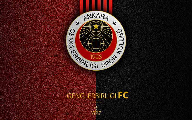 Genclerbirligi FC Turkish football club, leather texture, emblem, logo, Super Lig, Ankara, Turkey, football, Turkish Football Championship, HD wallpaper