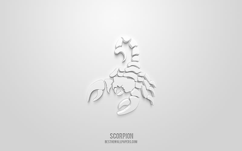 Scorpion 3d icon, white background, 3d symbols, Scorpion, Animals icons, 3d icons, Scorpion sign, Animals 3d icons, HD wallpaper