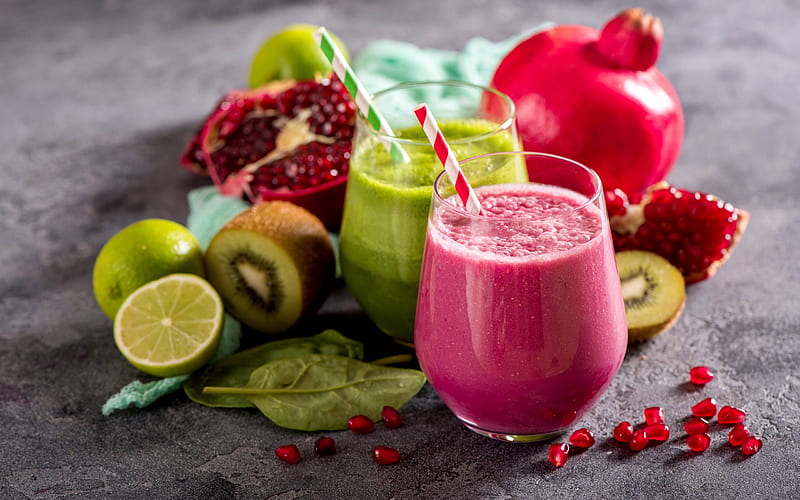 smoothies, healthy food, healthy drinks, green smoothies, pomegranate smoothies, fruits, HD wallpaper