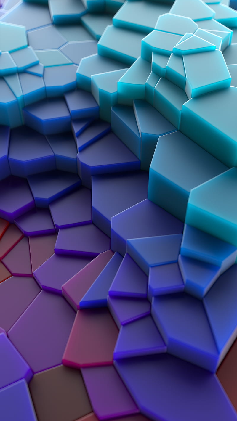 Voronoi Colors, 3d, abstract, art, blue, cubic, desenho, pattern, purple, surreal, HD phone wallpaper
