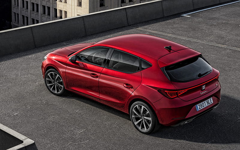 Seat Leon, 2020, rear view, exterior, red hatchback, new red Leon, spanish cars, Seat, HD wallpaper