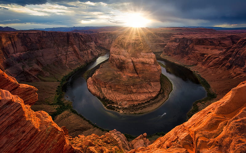 Horseshoe Bend, Arizona, Colorado River, Grand Canyon, rocks, evening, sunset, river, canyon, Page, USA, HD wallpaper