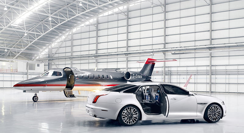 2013 Jaguar XJ Ultimate with Jet Plane , car, HD wallpaper