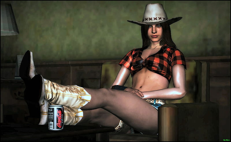 Time To Rest . ., female, cowgirl, boots, fun, women, brunettes, 3D, anime, western, style, HD wallpaper