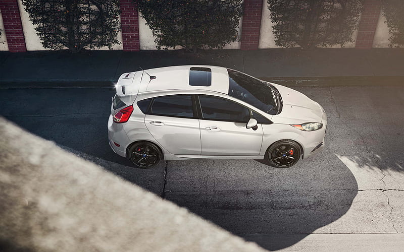Ford Fiesta ST top view, white hatchback, tuning Fiesta, American cars, Ford, HD wallpaper