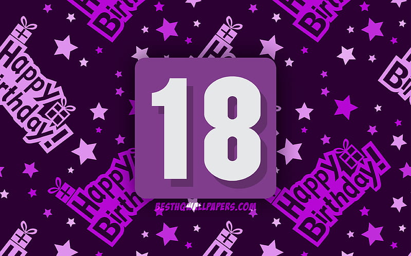 Happy 18 Years Birtay, violet abstract background, Birtay Party, minimal, 18th Birtay, Happy 18th birtay, artwork, Birtay concept, 18th Birtay Party, HD wallpaper