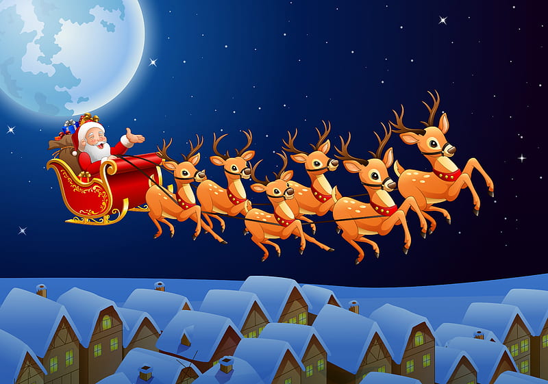 Holiday, Christmas, Reindeer, Santa, Sleigh, HD wallpaper | Peakpx