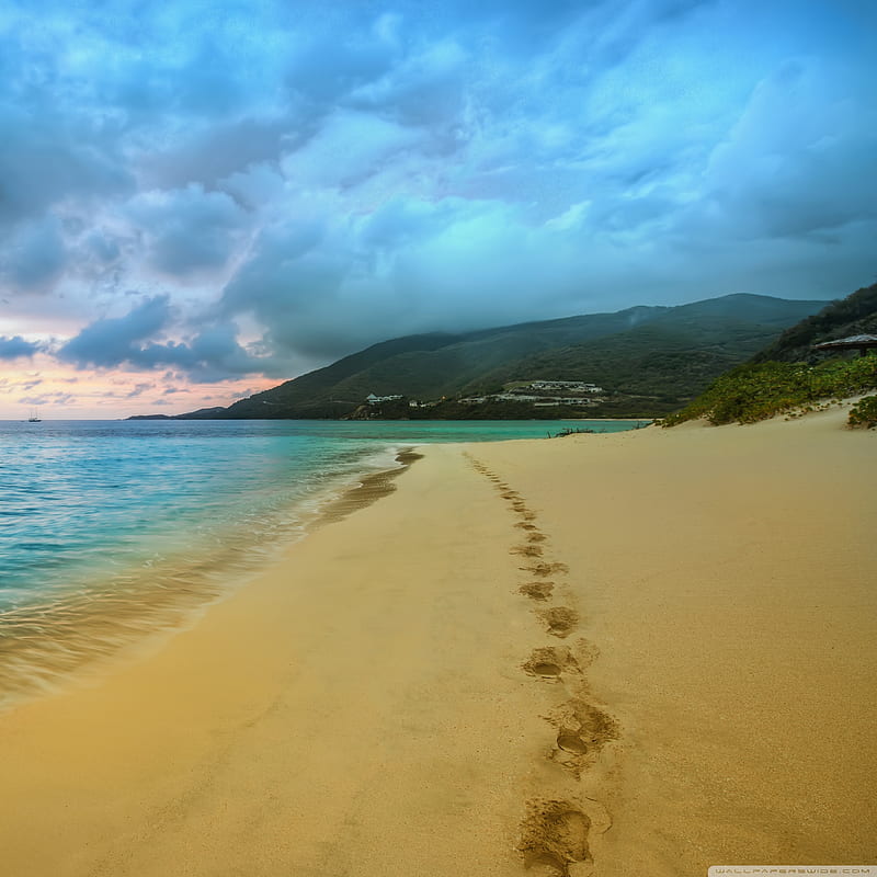 Beach Paradise, bonito, sand, sea, traces of the legs, HD phone ...