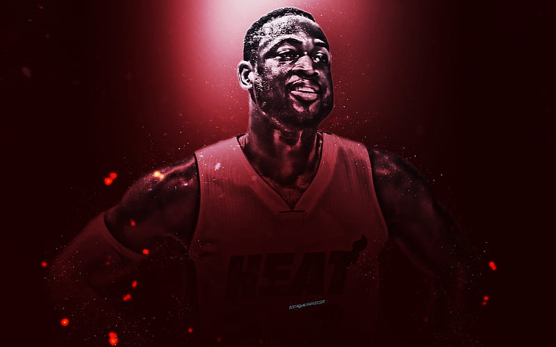 Dwyane Wade, American basketball player, shooting guard, NBA, Miami Heat, USA, basketball, creative art, red background, HD wallpaper