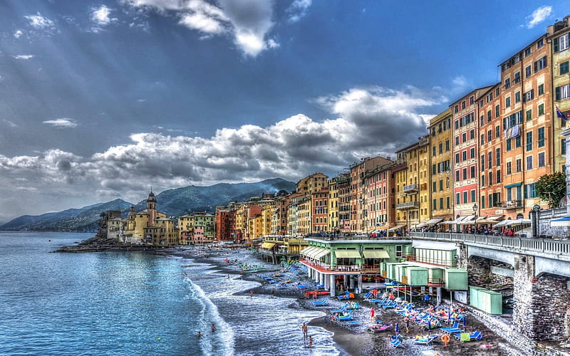 Camogli, sea, coast, resort, Liguria, Italy, Mediterranean Sea, HD wallpaper