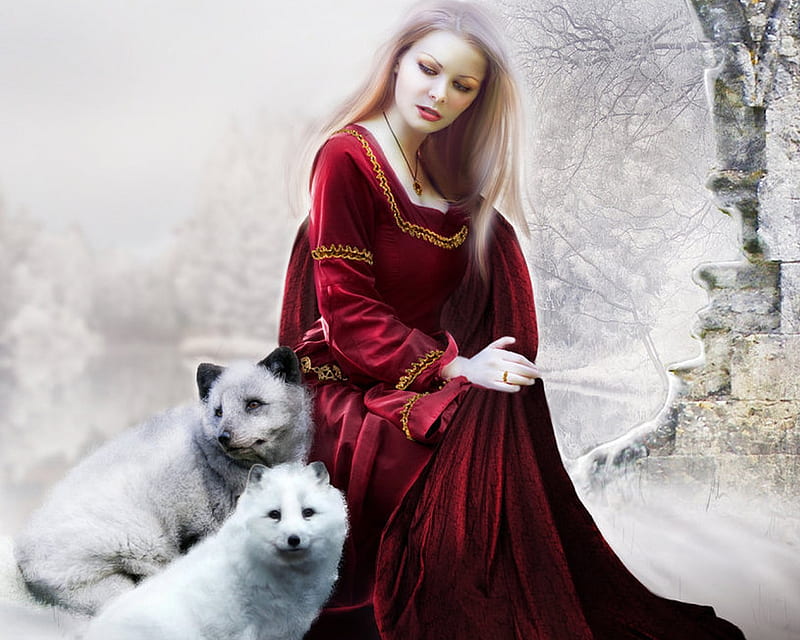 Endemeant, fantasy, wolf, snow, girl, HD wallpaper | Peakpx