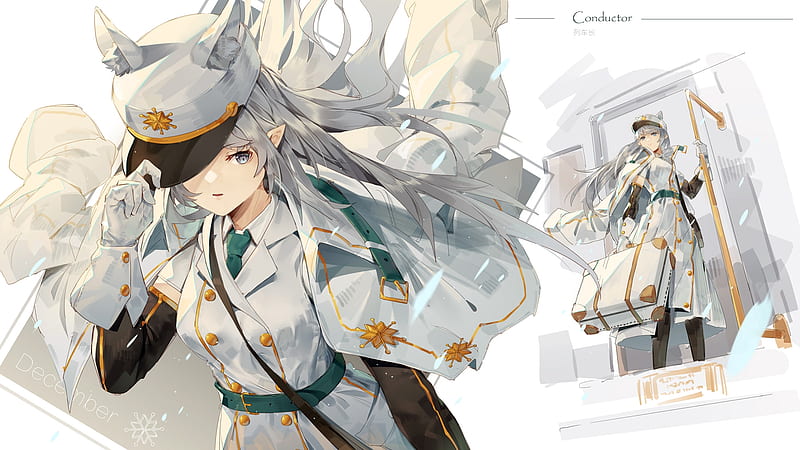 elf ears, beautiful anime girl, military uniform, pointy ears, hat, gloves, white hair, Anime, HD wallpaper