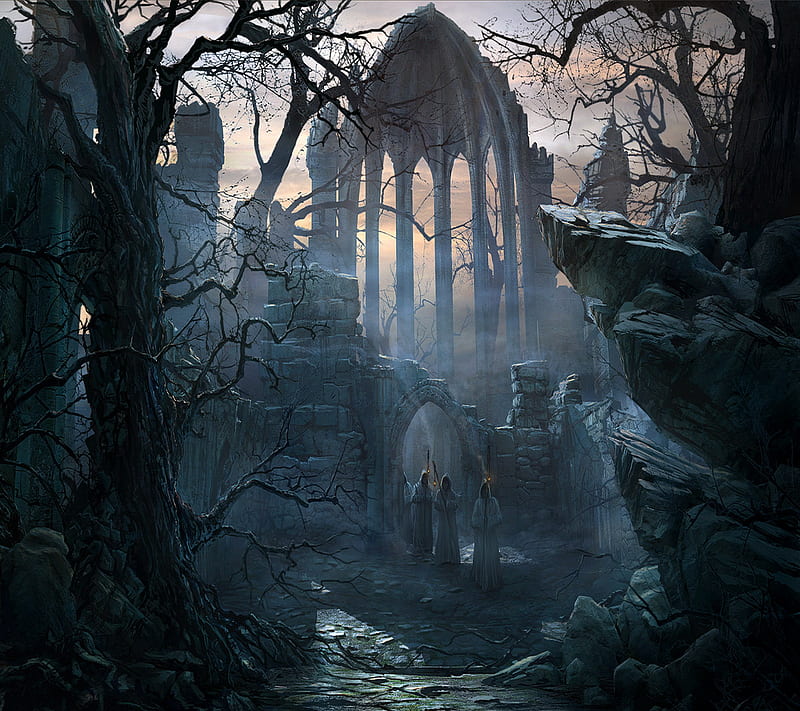 monastery ruins, gothic, mystic, HD wallpaper