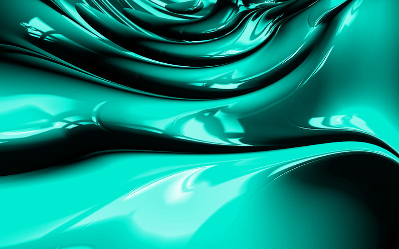 turquoise abstract waves, 3D art, abstract art, turquoise wavy background, abstract waves, surface backgrounds, turquoise 3D waves, creative, turquoise backgrounds, waves textures, HD wallpaper