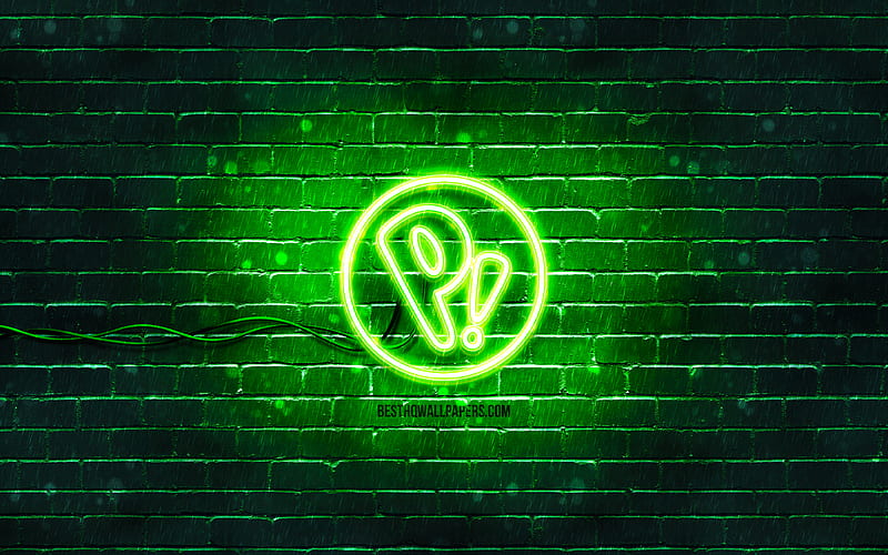 Pop OS green logo green brickwall, OS, Pop OS logo, Linux, Pop OS neon logo, Pop OS, HD wallpaper