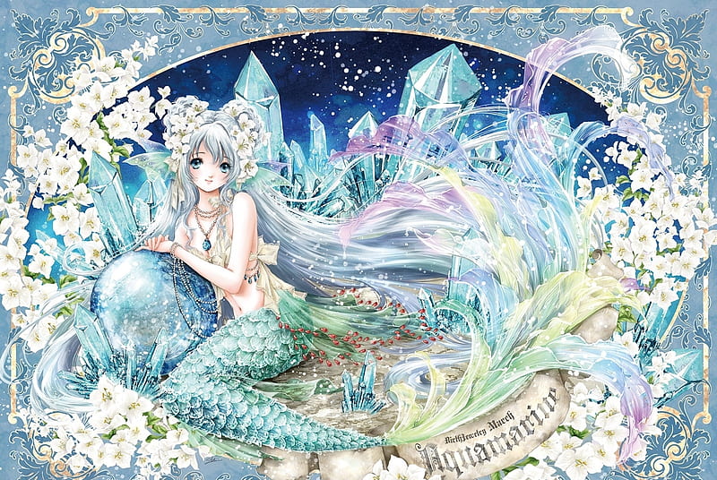 Mermaid, girl, marmaid, anime, manga, shiitake, blue, HD wallpaper | Peakpx