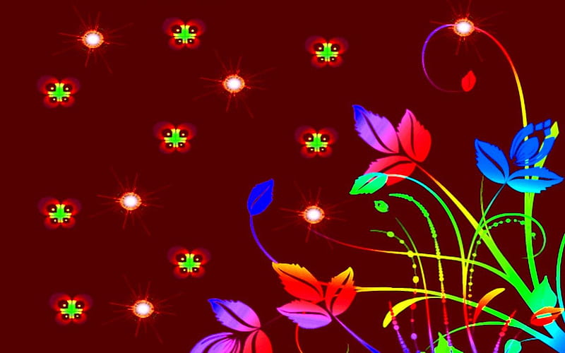  Noche, flores de hadas, jardín de luz, flores luminosas, flores de la noche, Fondo de pantalla HD