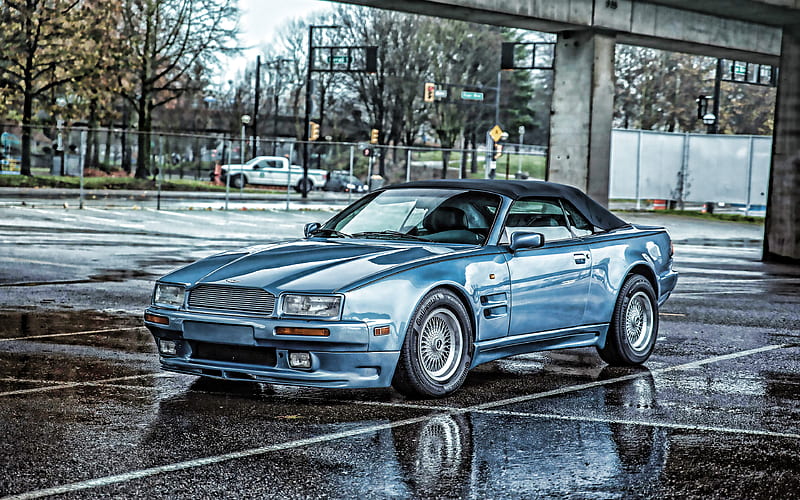Aston Martin Virage Volante, R, 1992 cars, parking, car under rain, supercars, Aston Martin, HD wallpaper