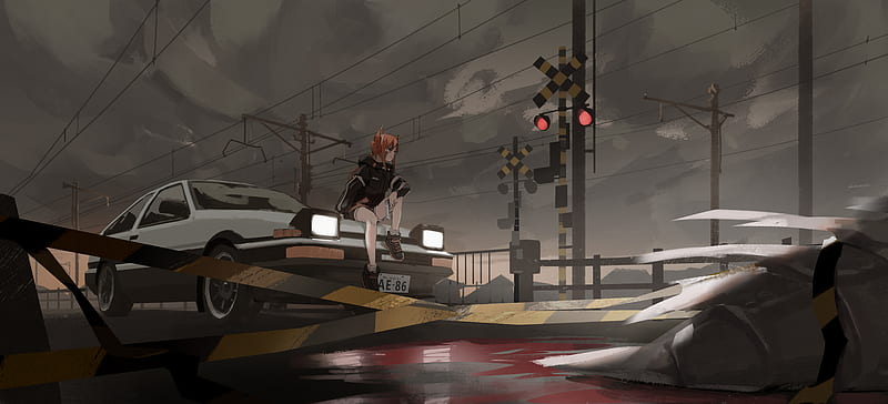 Anime Girl On Train Track With Car , anime-girl, anime, artist, artwork, digital-art, HD wallpaper