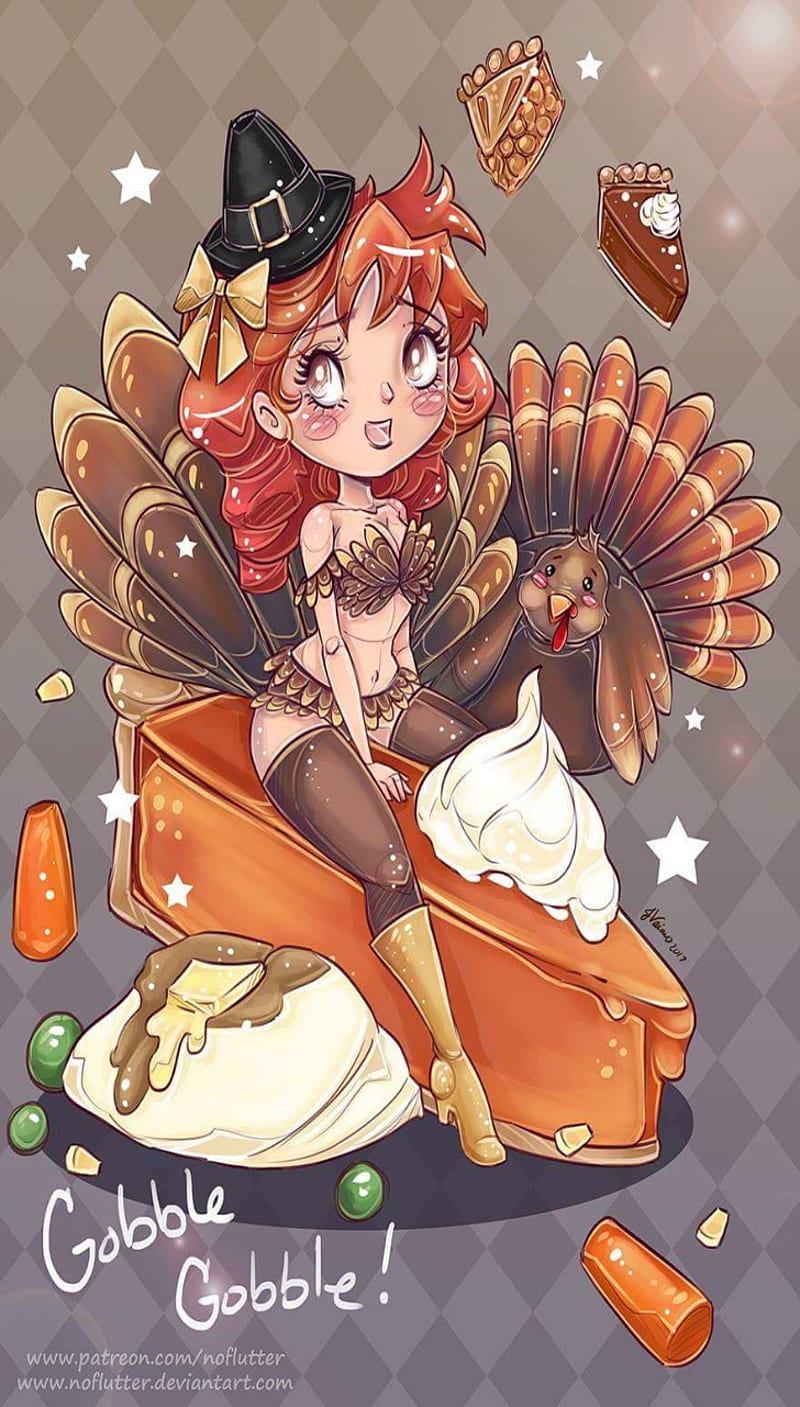 Schöne Thanksgiving-Anime-Lady in 3D · Creative Fabrica