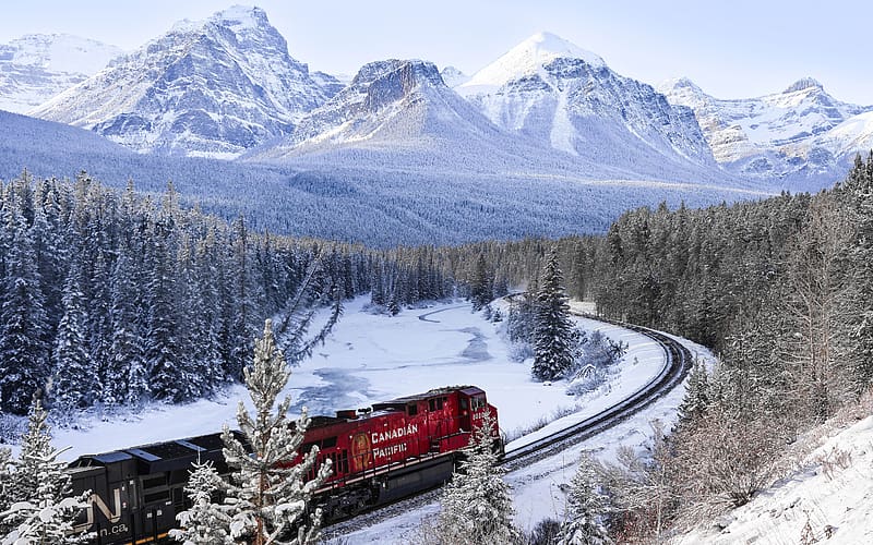 Winter Rail Transport Lake Louise Canada, HD wallpaper