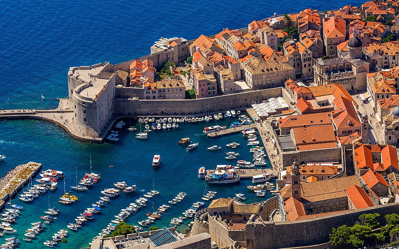 Dubrovnik, Adriatic Sea, Croatia, resort, bay, boats, summer, South, Mediterranean Sea, HD wallpaper