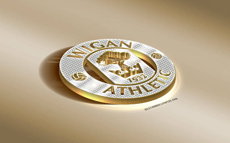 Wigan Athletic FC, English football club, golden silver logo, Wigan, England, EFL Championship, 3d golden emblem, creative 3d art, football, HD wallpaper