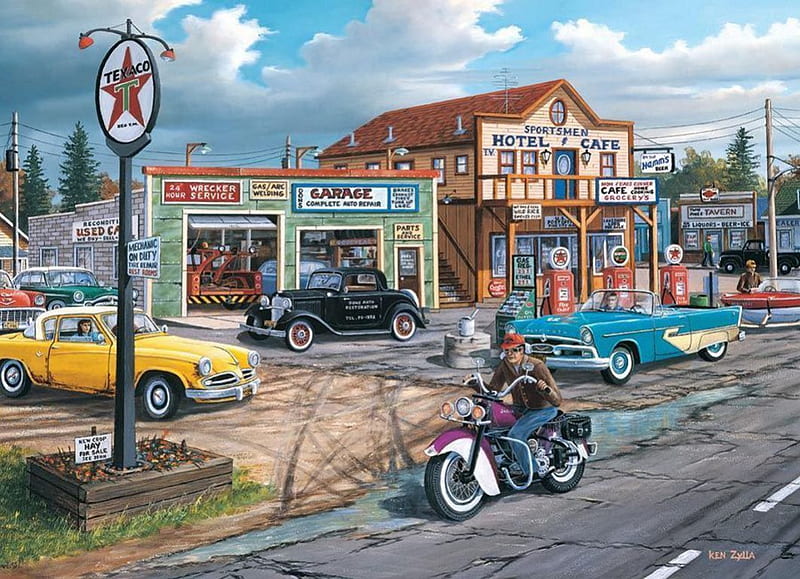 Gasoline, carros, motocycle, store, artwork, HD wallpaper