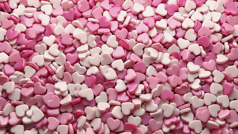 Heart candies, pink, white, HD wallpaper